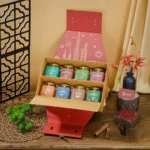 Set quà Tết không bị độn mở 2 tầng khay với 8 hũ thủy tinh hạt, quả sấy và mứt xếp kín ô