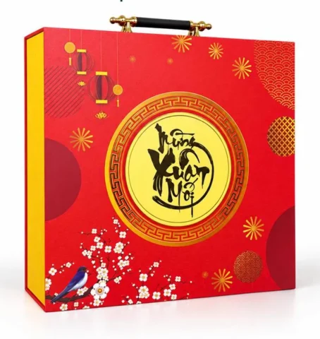Set quà Mai Đào Khai Xuân – hộp cứng in logo